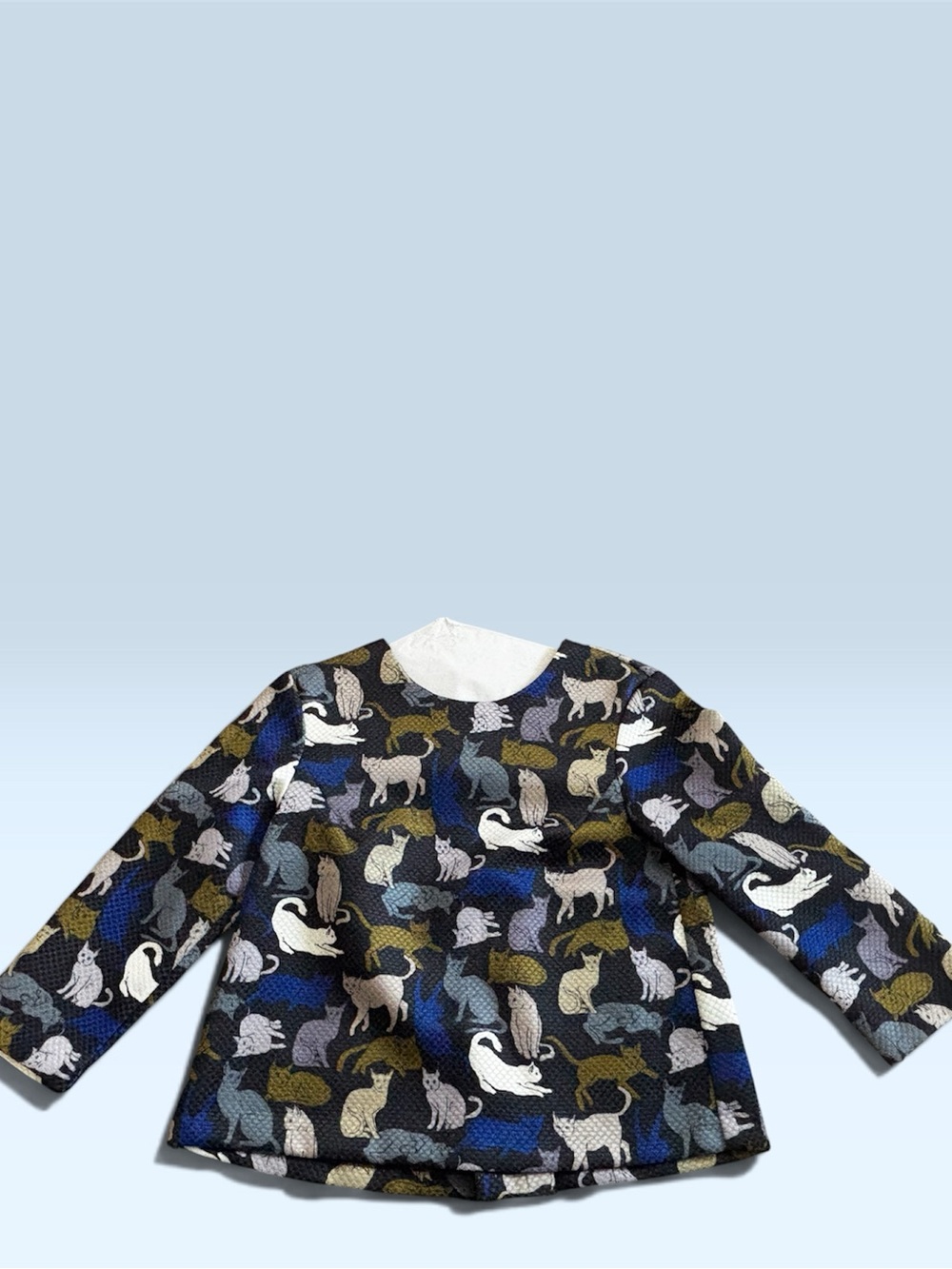 H&M Long Sleeve cat Print cropped swing Top - Navy, White, Olive